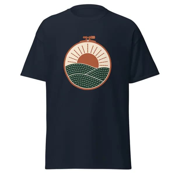 Hoop Sunrise digital garment preview · Navy