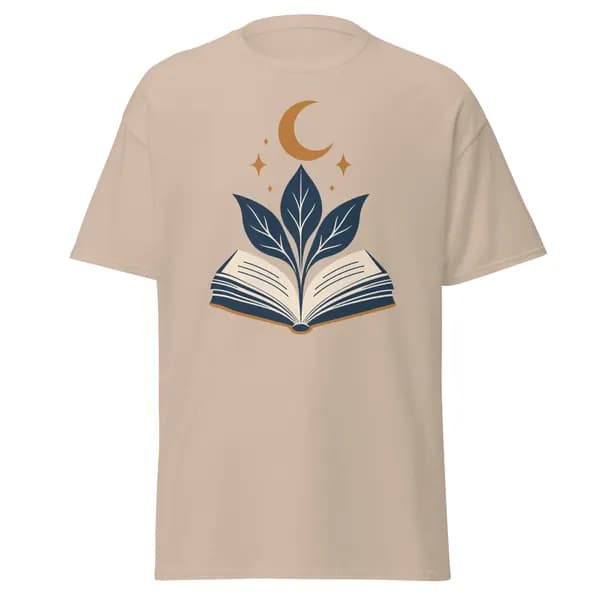 Open Book Moon digital garment preview · Sand