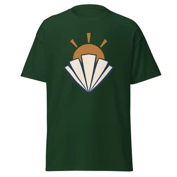 Page Turn Sun digital garment preview · Forest Green