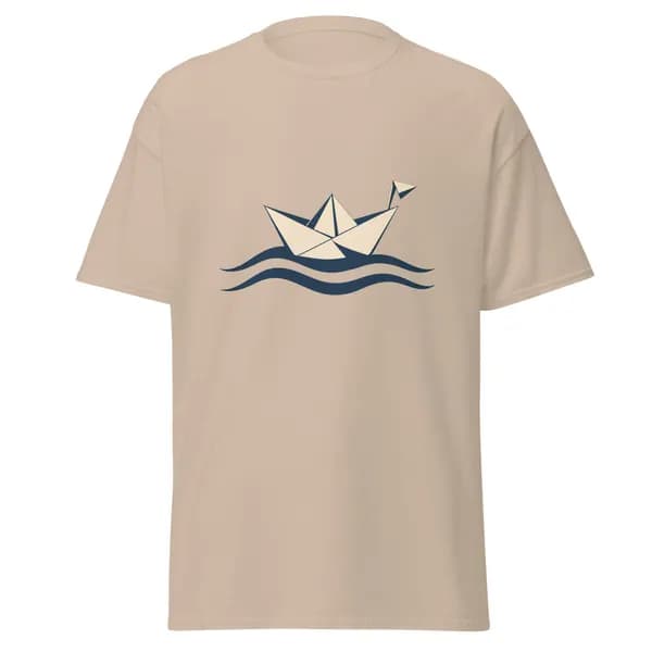 Paper Boat Notes digital garment preview · Sand