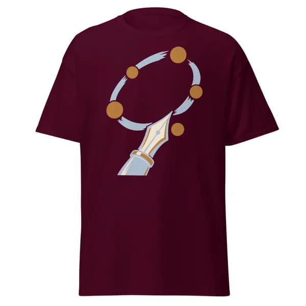 Scribble Orbit digital garment preview · Maroon