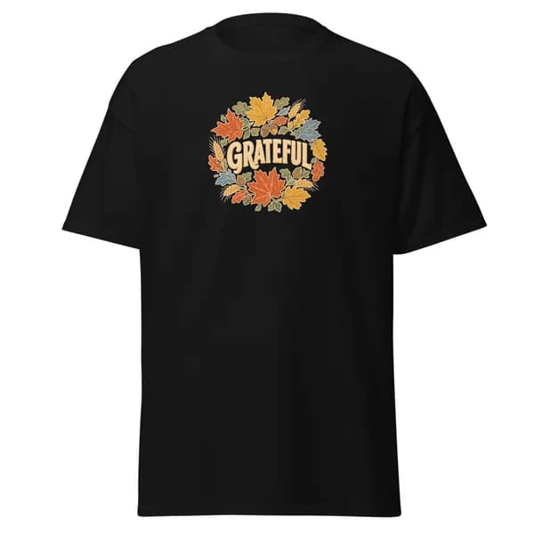 Grateful Leaf Wreath digital garment preview · Black