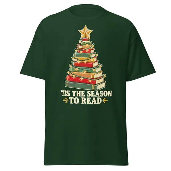معاينة رقمية لقطعة 'Tis the Season to Read · أخضر غابي