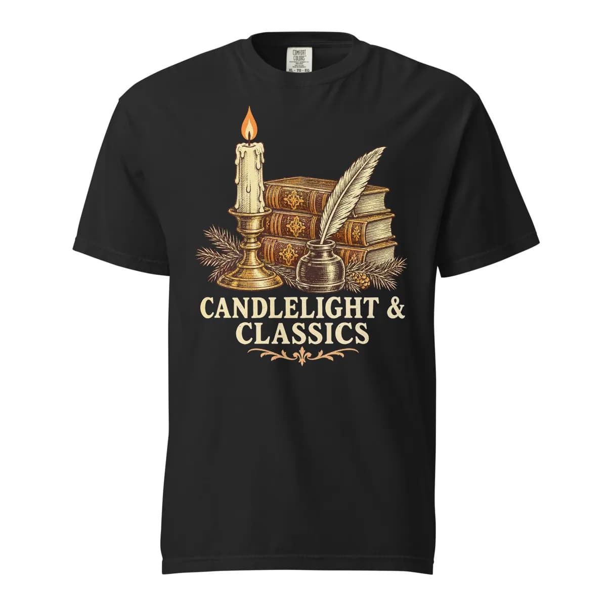 Candlelight & Classics Garment-Dyed Tee digital garment preview · Black