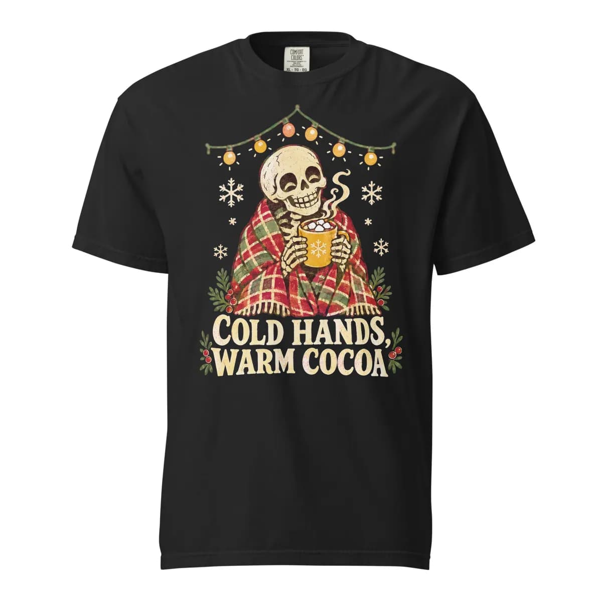 Aperçu numérique du vêtement Cold Hands, Warm Cocoa Garment-Dyed Tee · Noir