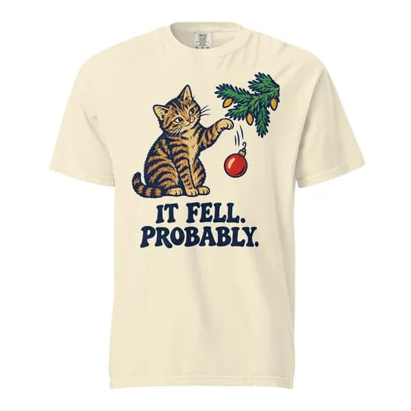معاينة رقمية لقطعة It Fell. Probably. Garment-Dyed Tee · عاجي