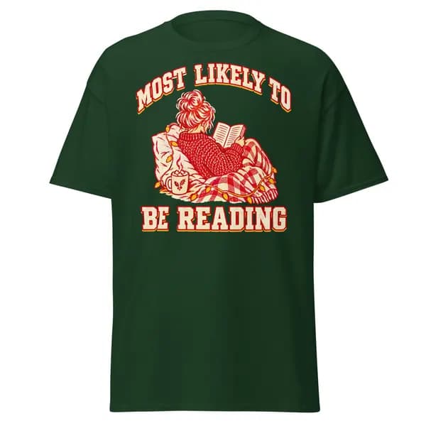معاينة رقمية لقطعة Most Likely to Be Reading · أخضر غابي