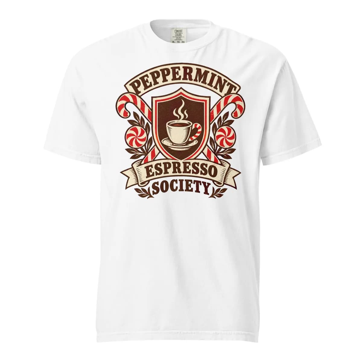 Aperçu numérique du vêtement Peppermint Espresso Society Garment-Dyed Tee · Blanc