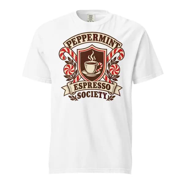 معاينة رقمية لقطعة Peppermint Espresso Society Garment-Dyed Tee · أبيض