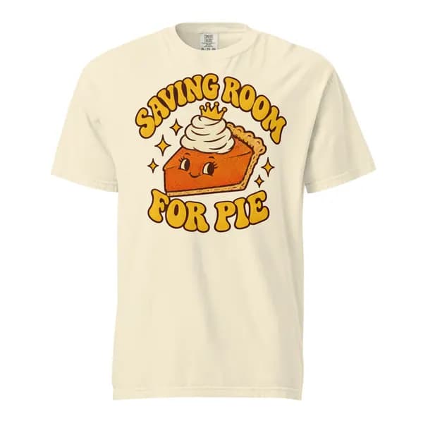 معاينة رقمية لقطعة Saving Room for Pie Garment-Dyed Tee · عاجي