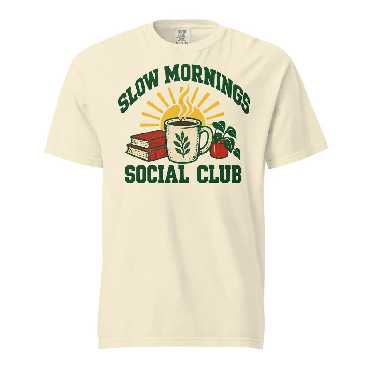 معاينة رقمية لقطعة Slow Mornings Social Club Garment-Dyed Tee · عاجي