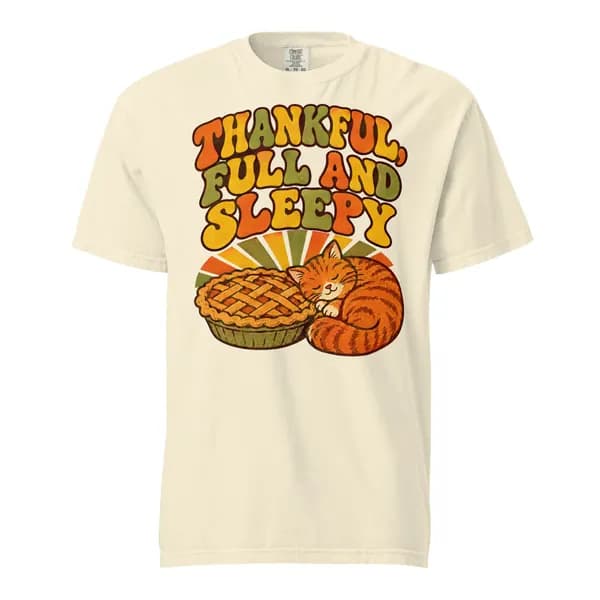 معاينة رقمية لقطعة Thankful, Full and Sleepy Garment-Dyed Tee · عاجي