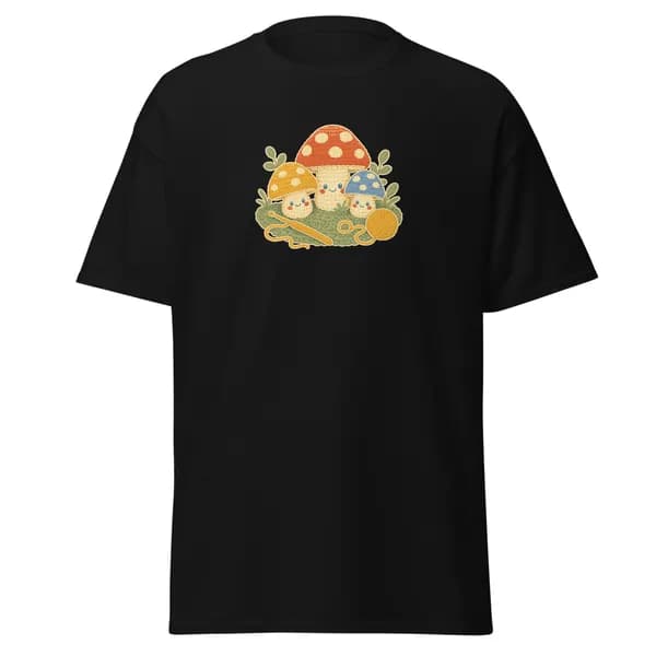 Crochet Mushroom Patch digital garment preview · Black