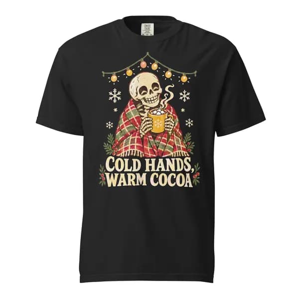 Aperçu numérique du vêtement Cold Hands, Warm Cocoa Garment-Dyed Tee · Noir