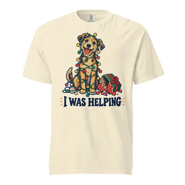 معاينة رقمية لقطعة I Was Helping Garment-Dyed Tee · عاجي