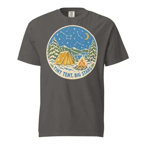 Aperçu numérique du vêtement Tiny Tent, Big Stars Garment-Dyed Tee · Poivre