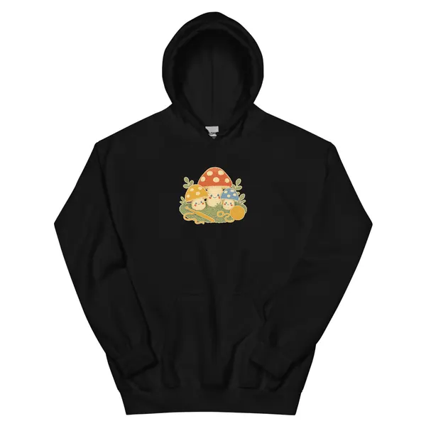 Crochet Mushroom Patch Hoodie digital product preview · Black