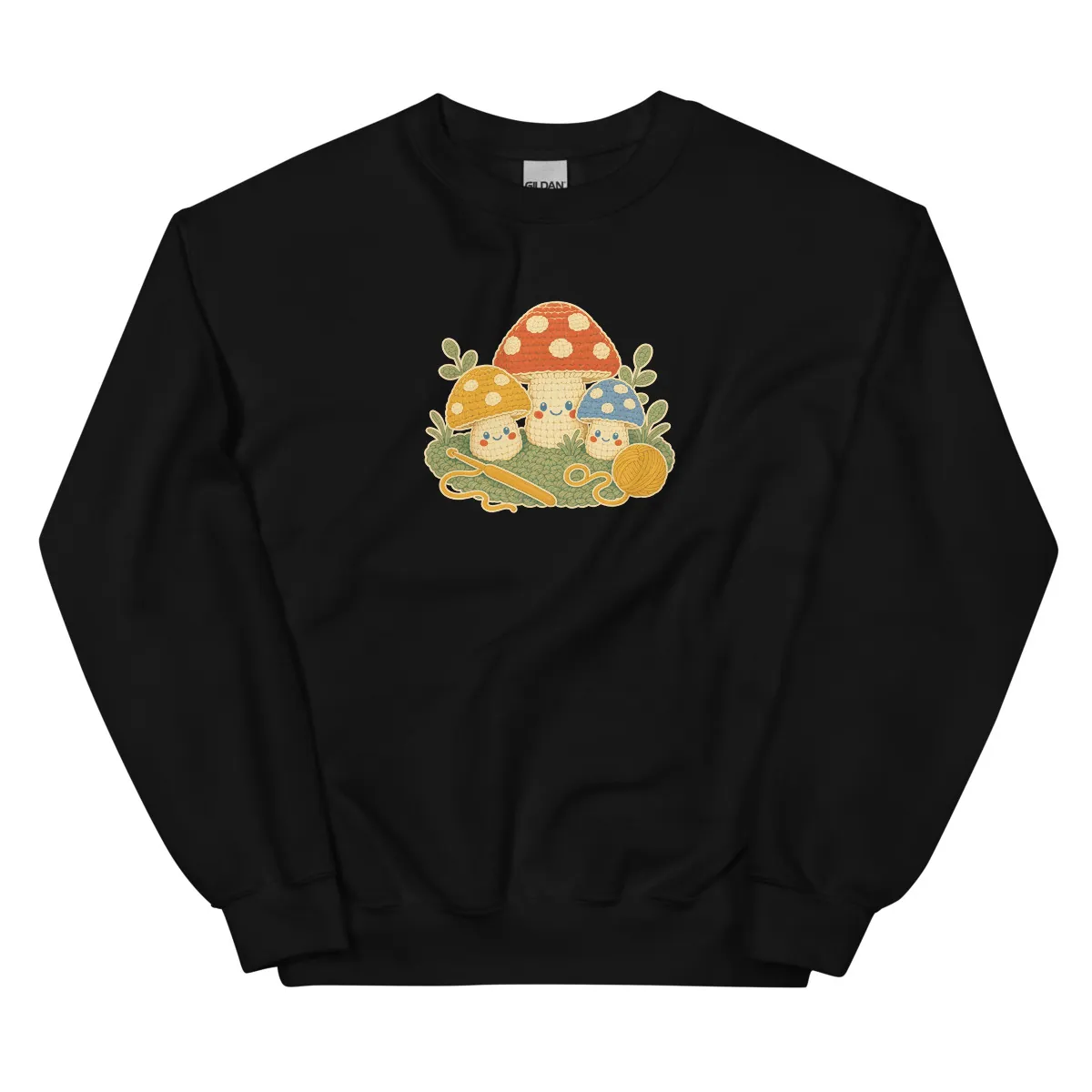 Aperçu numérique du produit Crochet Mushroom Patch Sweatshirt · Noir