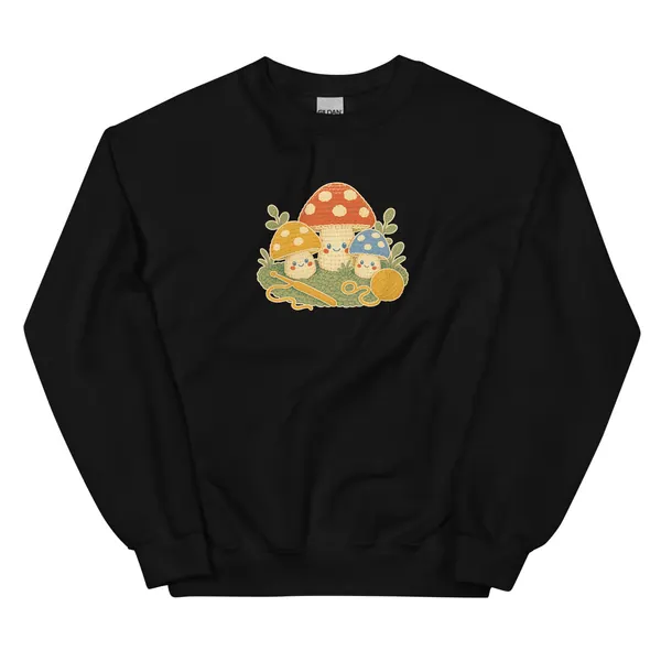 Crochet Mushroom Patch Sweatshirt digital product preview · Black