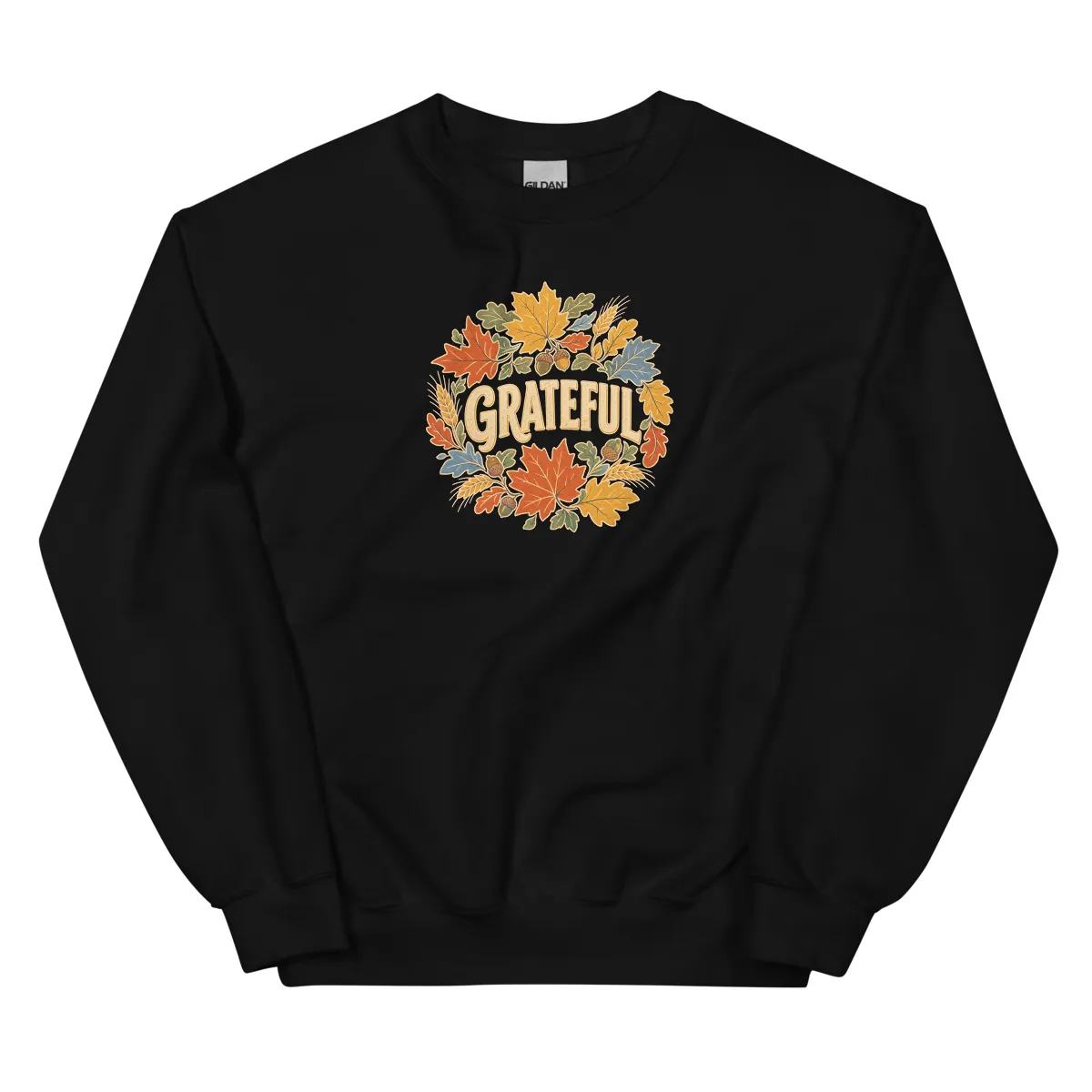 معاينة رقمية لمنتج Grateful Leaf Wreath Sweatshirt · أسود