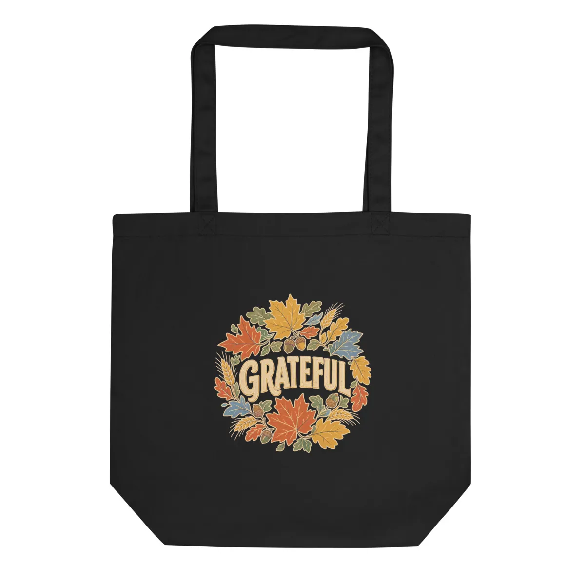 Grateful Leaf Wreath Tote digital product preview · Black