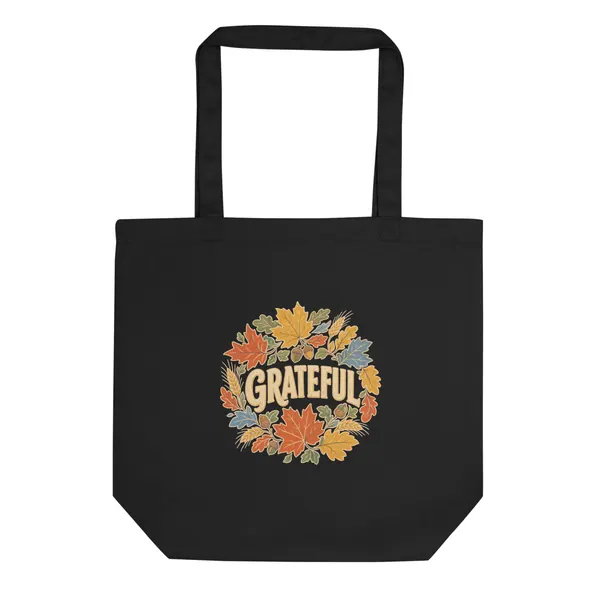 Grateful Leaf Wreath Tote digital product preview · Black