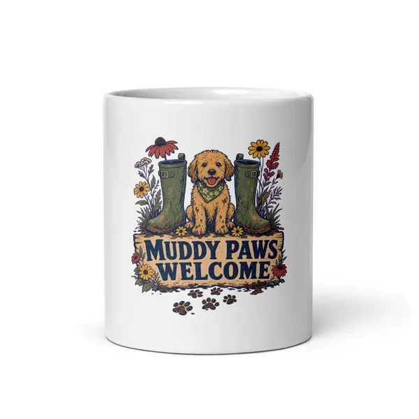 معاينة رقمية لمنتج Muddy Paws Welcome Mug · أبيض
