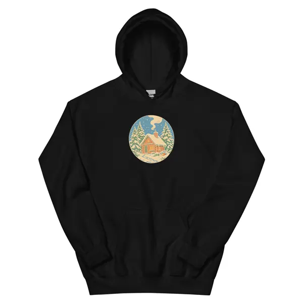معاينة رقمية لمنتج Snowfall Cabin Hoodie · أسود