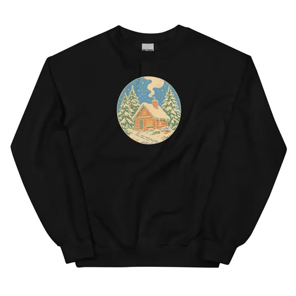 معاينة رقمية لمنتج Snowfall Cabin Sweatshirt · أسود