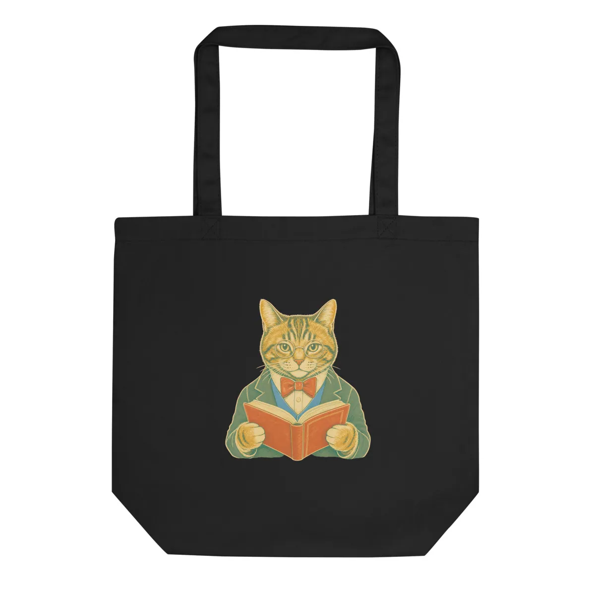 معاينة رقمية لمنتج Spectacled Tabby Tote · أسود