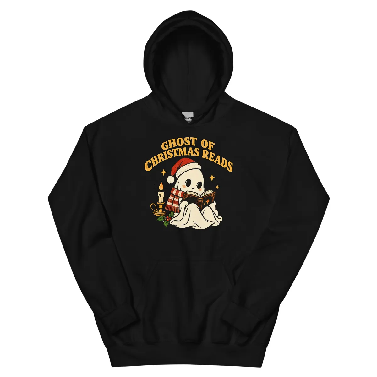معاينة رقمية لمنتج Ghost of Christmas Reads Hoodie · أسود