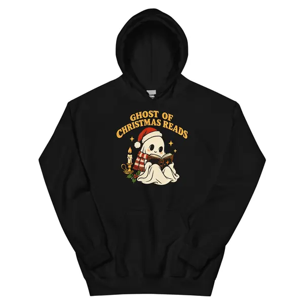 معاينة رقمية لمنتج Ghost of Christmas Reads Hoodie · أسود