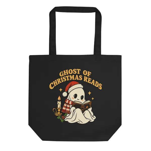 معاينة رقمية لمنتج Ghost of Christmas Reads Tote · أسود
