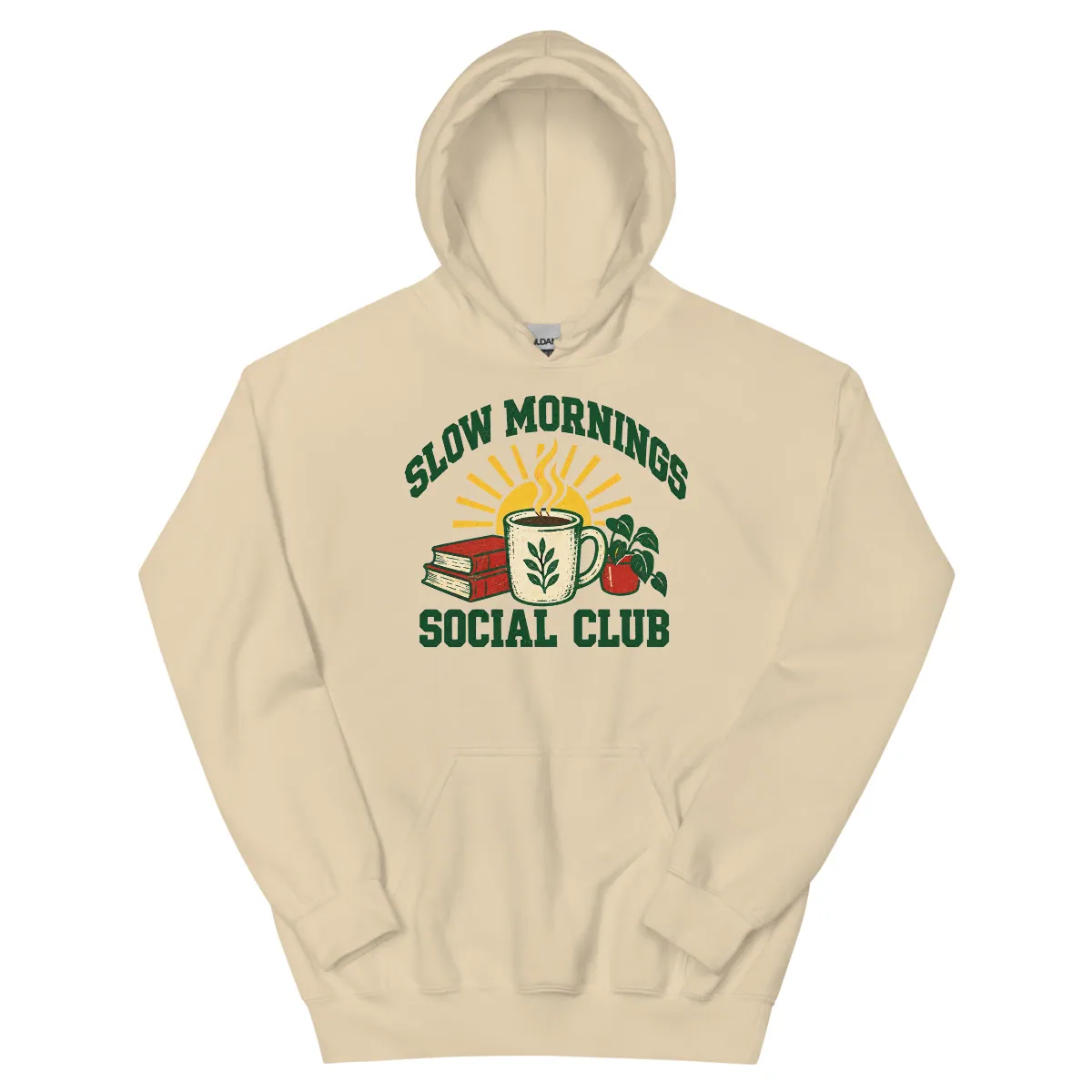 معاينة رقمية لمنتج Slow Mornings Social Club Hoodie · رملي