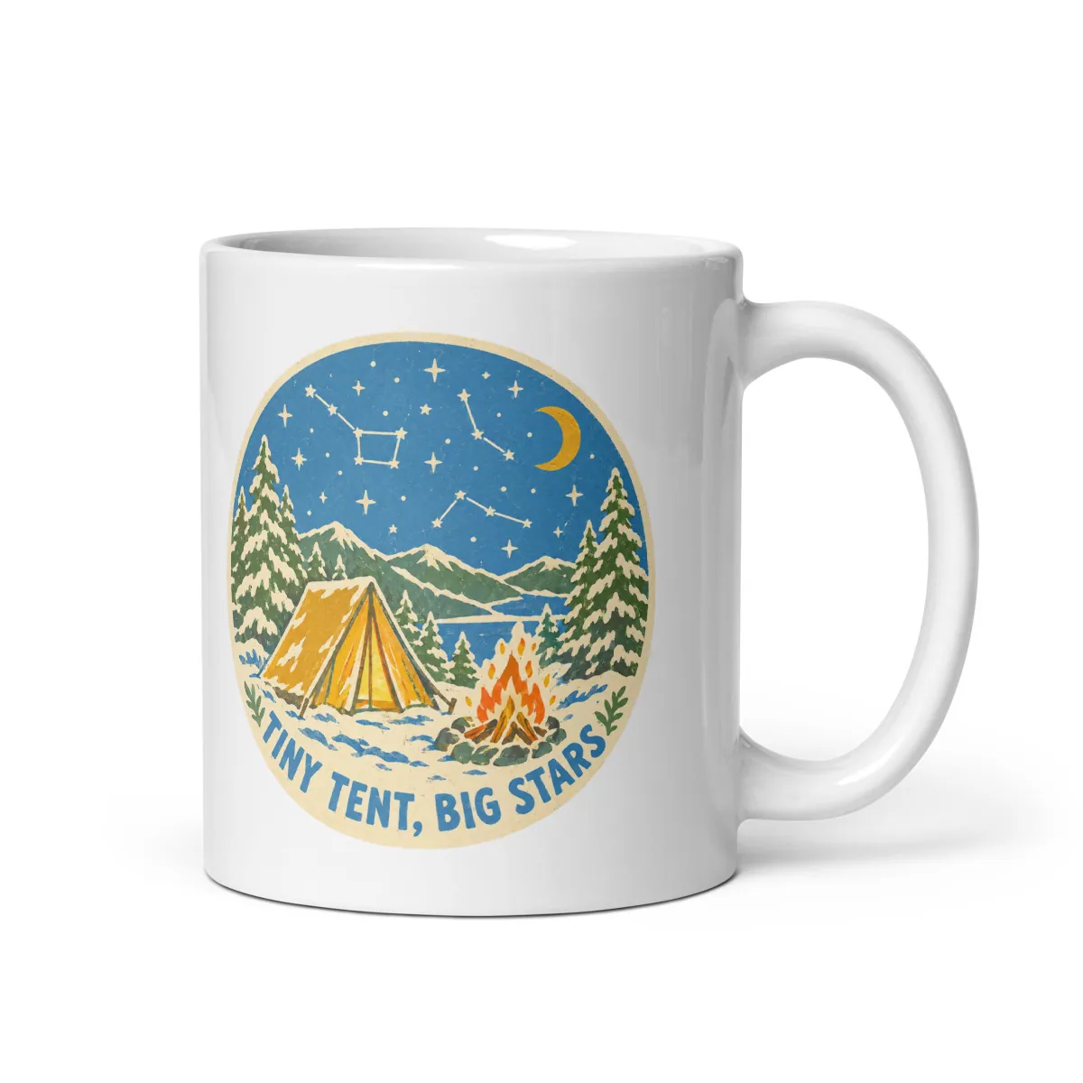 معاينة رقمية لمنتج Tiny Tent, Big Stars Mug · أبيض