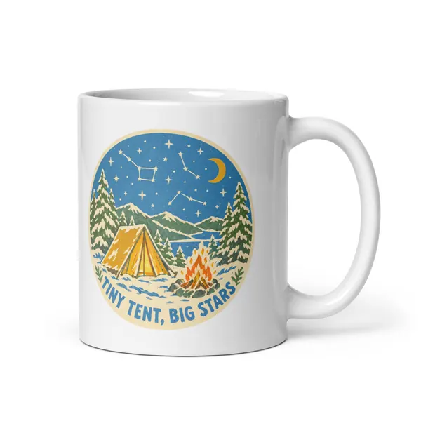 Aperçu numérique du produit Tiny Tent, Big Stars Mug · Blanc