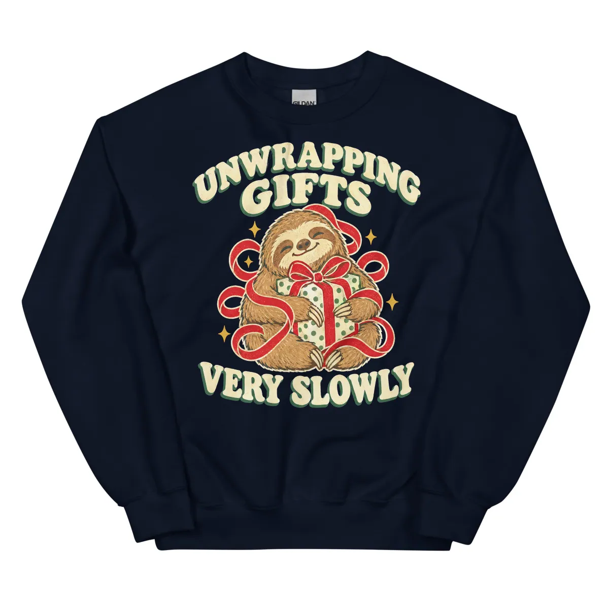 Aperçu numérique du produit Unwrapping Gifts Very Slowly Sweatshirt · Bleu marine