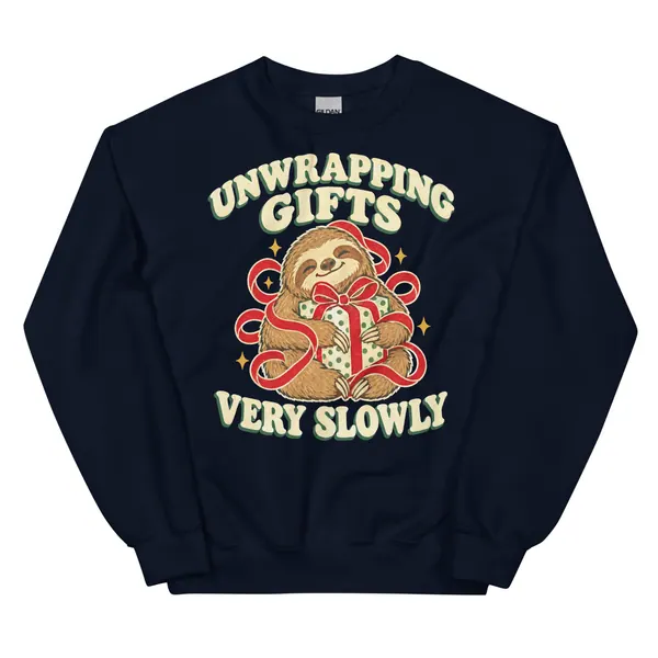 Aperçu numérique du produit Unwrapping Gifts Very Slowly Sweatshirt · Bleu marine