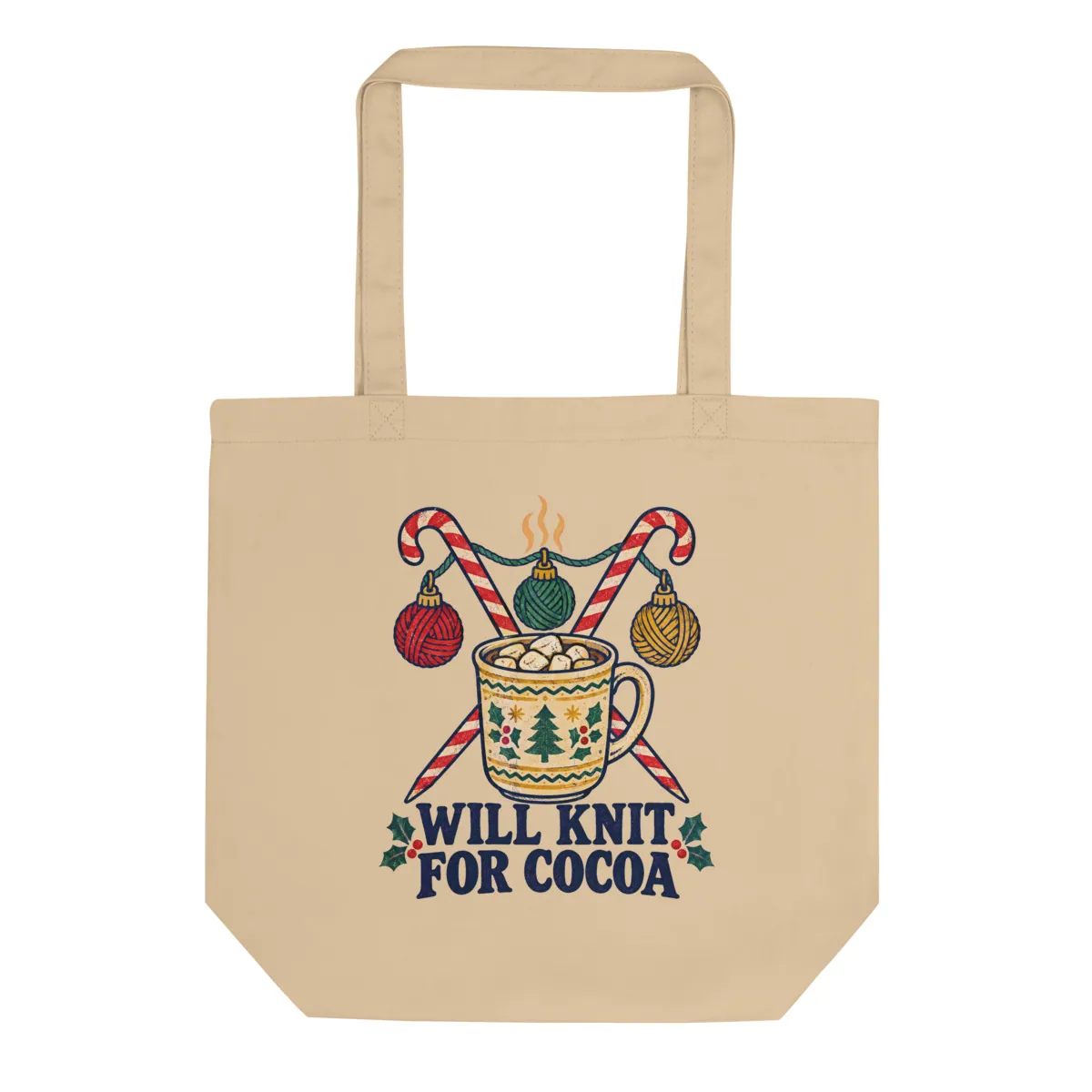 معاينة رقمية لمنتج Will Knit for Cocoa Tote · أبيض محاري